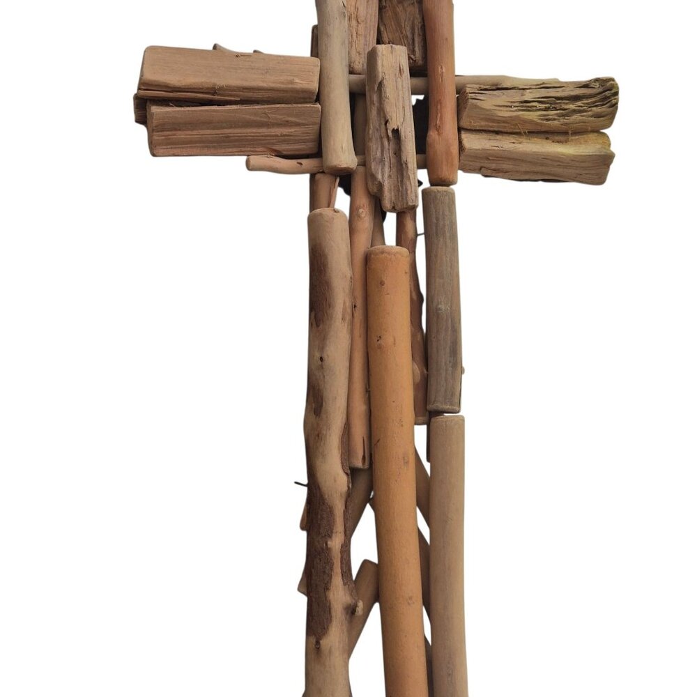 Rustic Driftwood Cross Wall Decor Metal Accent 17 Inch - Picture 5 of 14